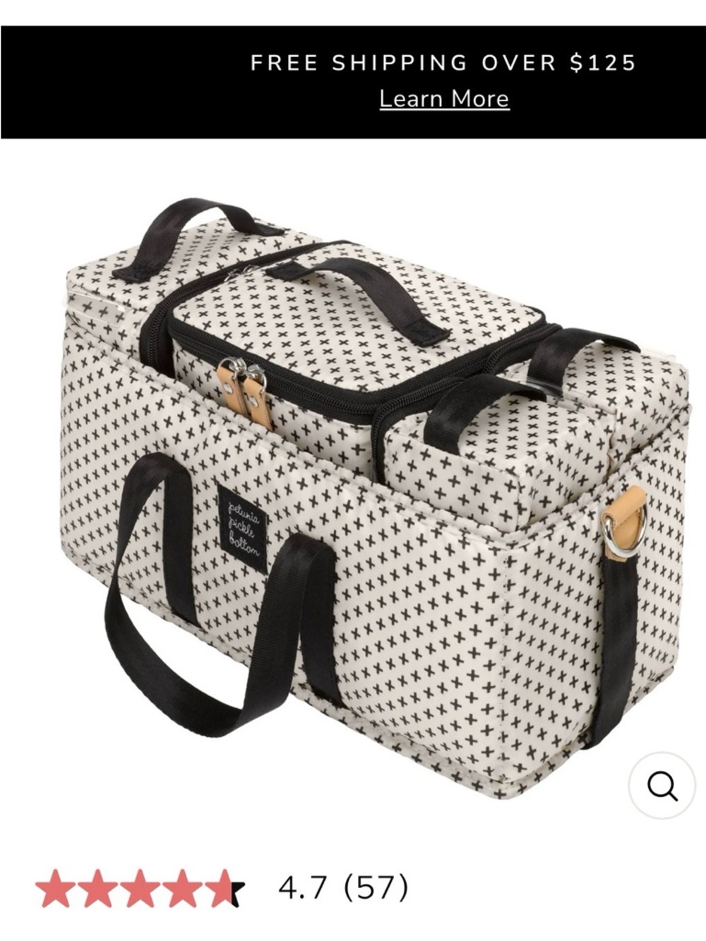 Petunia Pickle Bottom Cream Travel Duffle with Black Cross Pattern